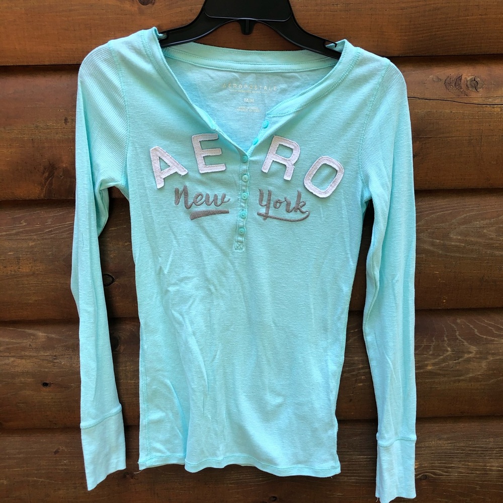 Aeropostale light blue long sleeve tee with button
